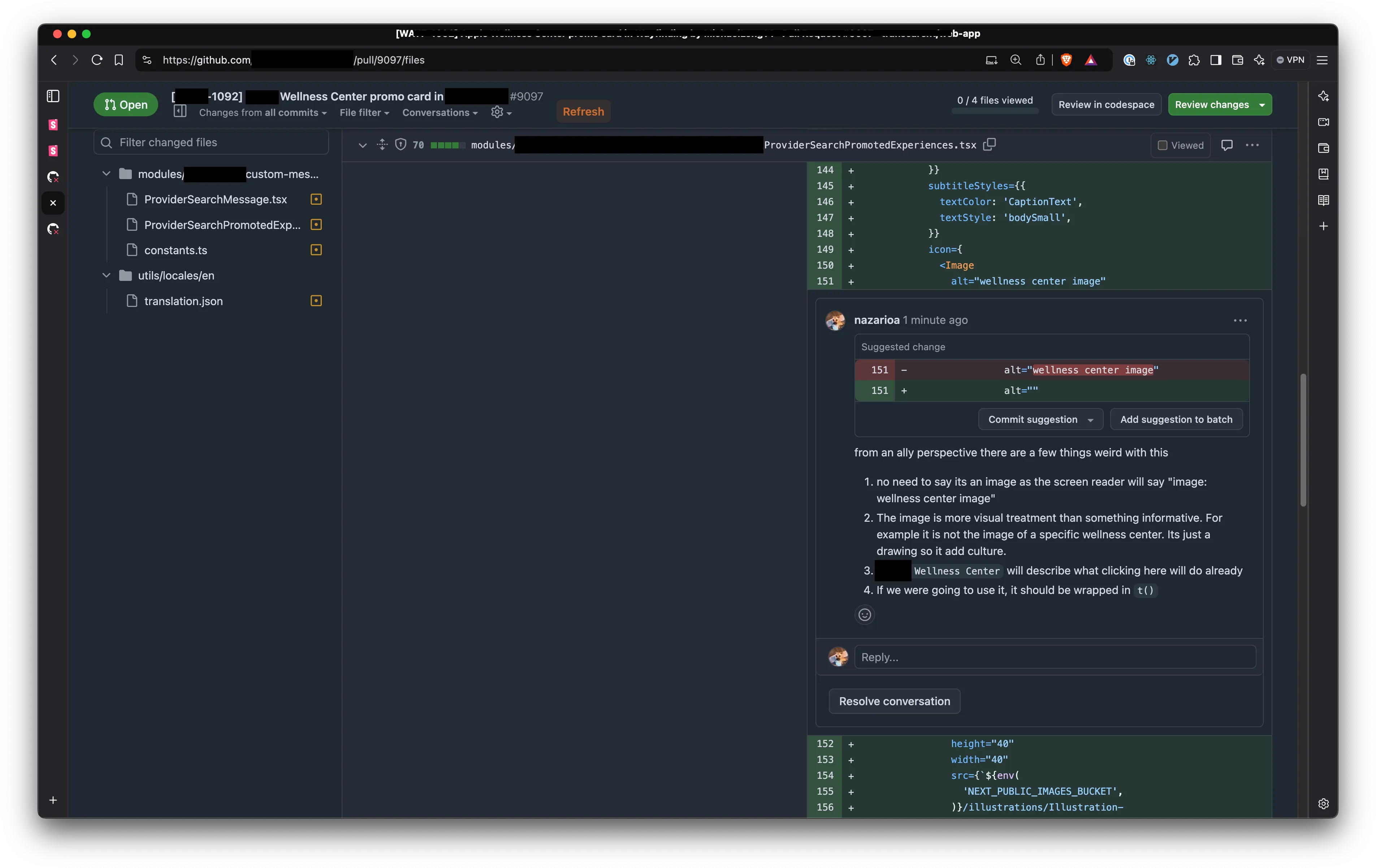 PR comment suggesting adding alt tag